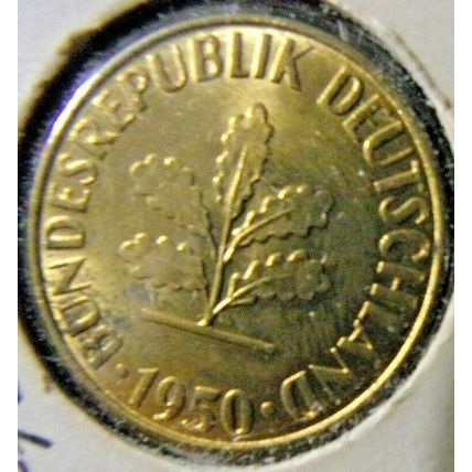 1950-G Germany-5 Pfennig-About Uncirculated detail