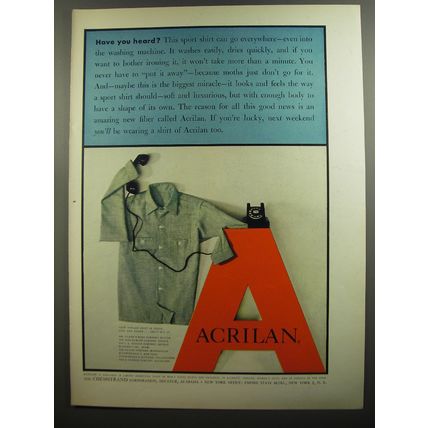 1952 Acrilan Sport Shirt Ad - Have you heard?