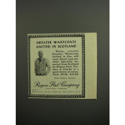 1952 Rogers Peet Sweater Waistcoat Ad - Sweater Waistcoats knitted in Scotland