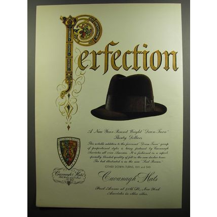 1952 Cavanagh Hats Perfection Ad - A new year round weight down-turn