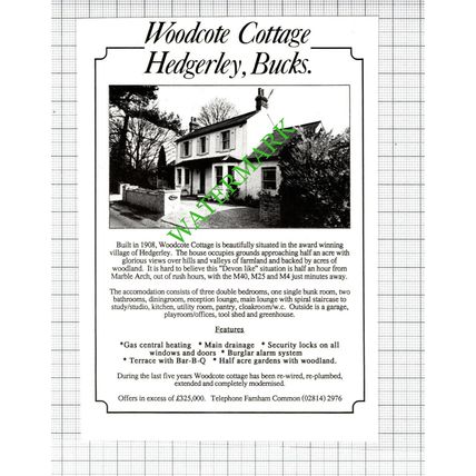 Woodcote Cottage Hedgerley Buckinghamshire Sale Advert - 1988 Cutting