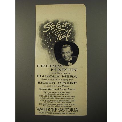 1954 Waldorf Astoria Hotel Ad - Starlight Roof Freddy Martin