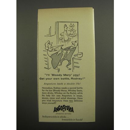 1956 Angostura Bitters Ad - art by Virgil Partch - I'll Bloody Mary you