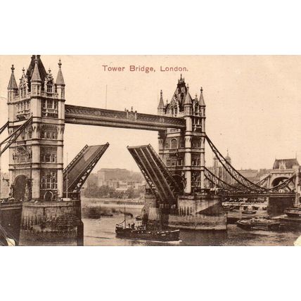 Tower Bridge Raised Up Boats LONDON Original Postcard 1923 (96L)
