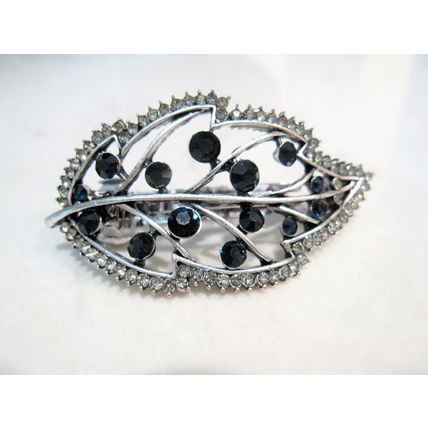 Blue gray silver leaf crystal hair clip barrette bridal hair clip