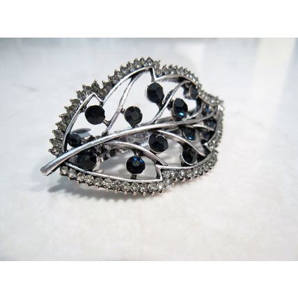 Blue gray silver leaf crystal hair clip barrette bridal hair clip