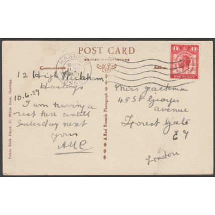 Old Town from West Hill, Hastings, Sussex, 1929 - Palace Book Depot RP Postcard