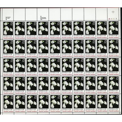 North Carolina Statehood Sheet of Fifty 25 Cent Postage Stamps Scott 2347