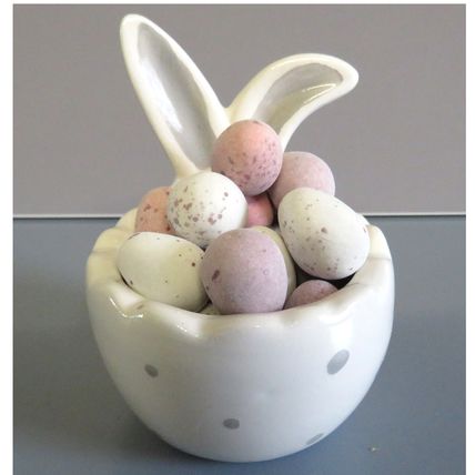 Rabbit Ears Egg Cup Shape Trinket Sweets Ceramic Polka Dot Bowl