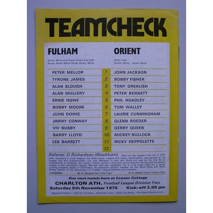 FULHAM v ORIENT Div2 25/10/1975