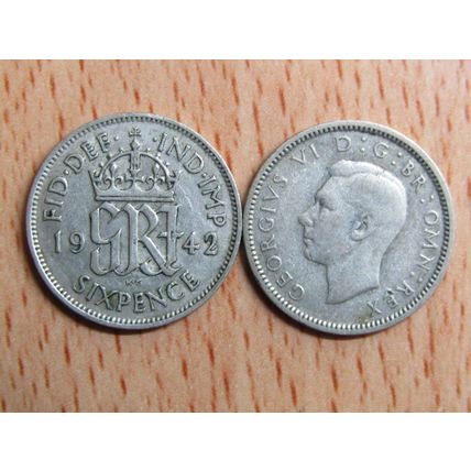 GB 1942 George VI Silver Sixpence 6d Coin