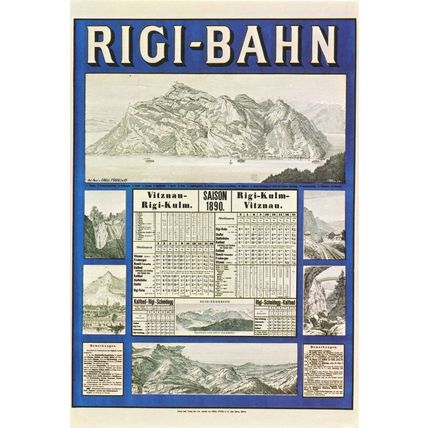 Rigi Bahn Switzerland Mountain 1890 Railway Timetable Postcard