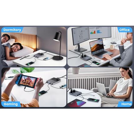 12-In-1 Charging Station USB C Power Strip with 5Ft Cord and Plug,200W Gan IV US