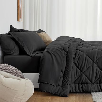 Love'S Cabin King Size Comforter Set Black, 7 Pieces King Bed in a Bag, All Seas