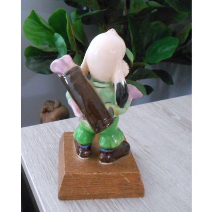 Ceramic Dog Golfer Wood Base Dog Figurine RARE -Santa Claus California Souvenir