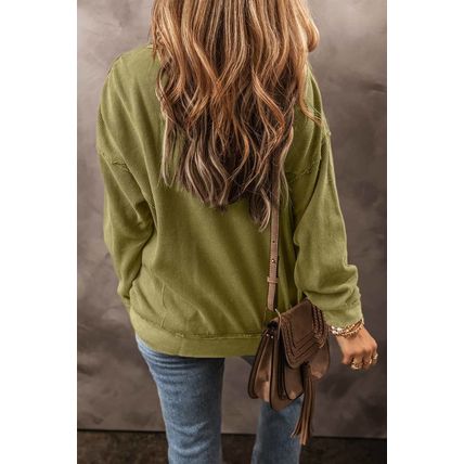 Jungle Green Textured Seamed Drop Sleeve Sweatshirt