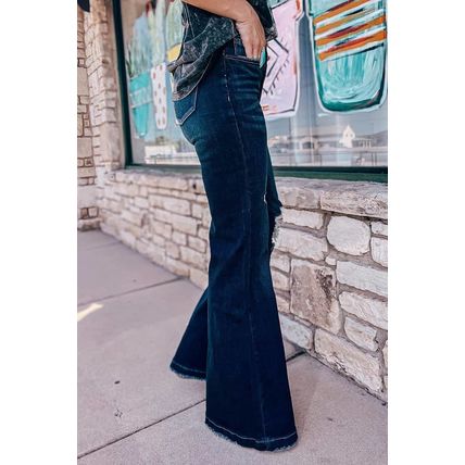 Real Teal High Rise Ripped Bell Bottom Jeans
