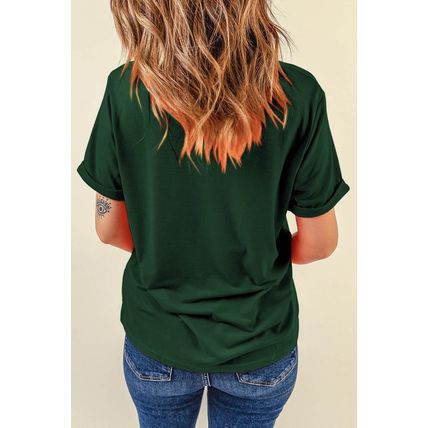 Green Casual Plain Crew Neck Tee