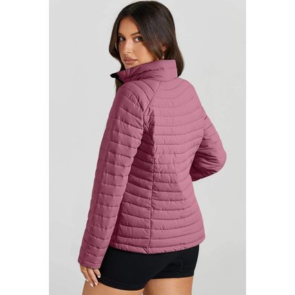 Burgundy Solid Color Quilted Zip-up Puffer Jacket