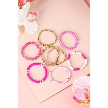 Sachet Pink 8pcs Valentine Vibe Beaded Elastic Bracelet Set