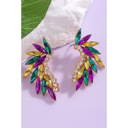 Gold Mardi Gras Rhinestone Crystal Inlay Stud Earrings