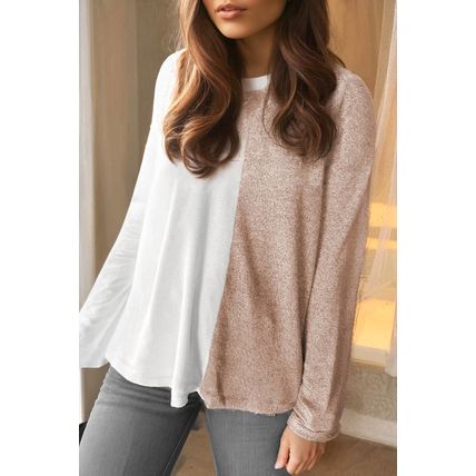 Khaki Colorblock Long Sleeve Crew Neck Top