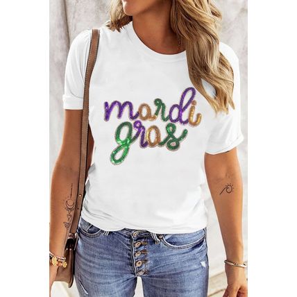 White Sequin mardi gras Graphic Plus Size T Shirt