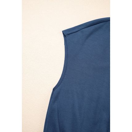 Ashleigh Blue Knit Open Back Cap Sleeve Drawstring Romper