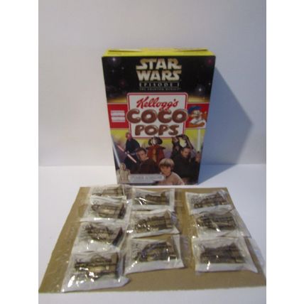 Kellogg`s Coco Pops 1999 Star Wars Statuettes Cereal Box & Set of 10 Sealed Toy