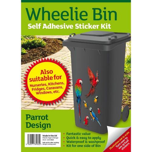 Wheelie Bin, Kitchens, Fridges, Caravans Waterproof Stickers - Parrots