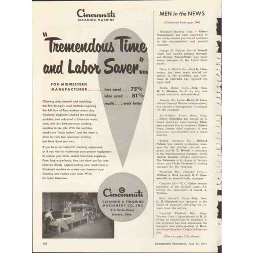 cincinnati cleaning finishing machinery co 1953 labor saver vintage ad