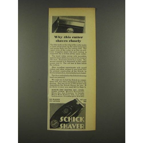 1936 Schick Shaver Ad - Why This Cutter Shaves Closely