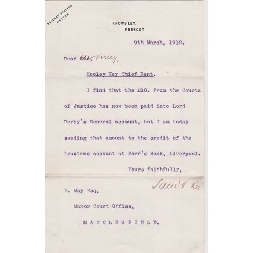 Court Office letter 1912 to Lord Derby from Macclesfield Court Office see rest