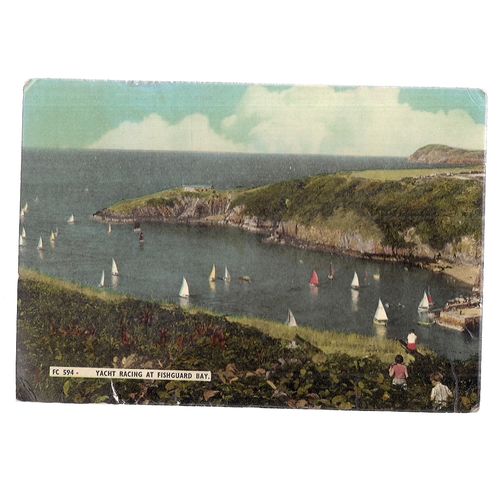 YACHT RACING AT FISHGUARD BAY, PEMBROKESHIRE used vintage postcard, 1964 =