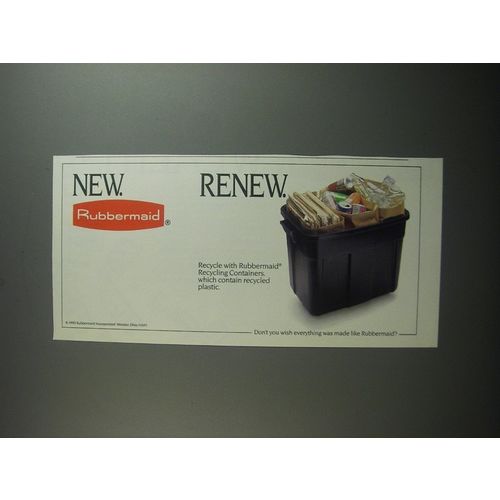 1991 Rubbermaid Recycling Containers Ad - New. Renew.