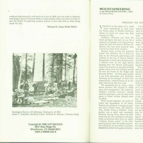 Mountaineering in the Kings River Country: 1864..1 to >29 lots of 10 copies