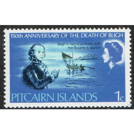 Pitcairn Island 1967 150th Death Anniv Admiral Bligh 1c Black and Blue SG82 MM