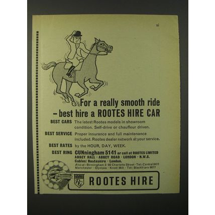 1964 Rootes Hire Cars Ad - For a really smooth ride - best hire a Rootes Hire
