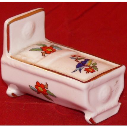 Aynsley Miniature Rocking Crib Cot Birds & Flowers Decoration