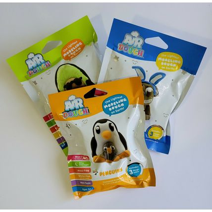 Air Dough 3 Pack lot all Different Penguin / Bull Dog / Avocado New Sealed Cond