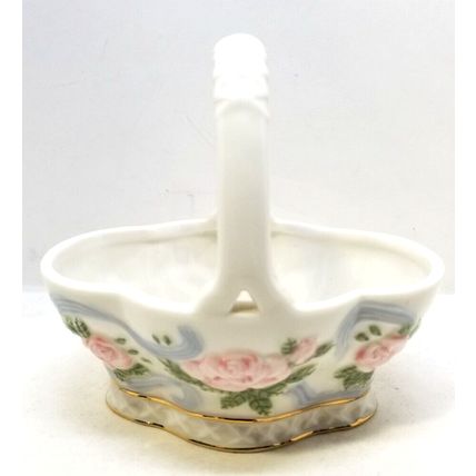Porcelain Basket with Handle Floral Pink Roses Princess House Exclusive Vintage