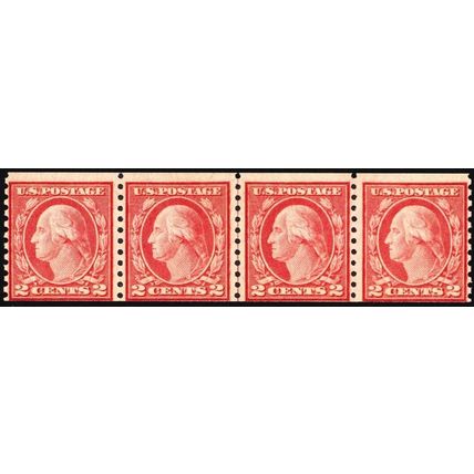 492, Mint NH 2¢ Coil Line Strip of Four CV $153 _**_ Stuart Katz