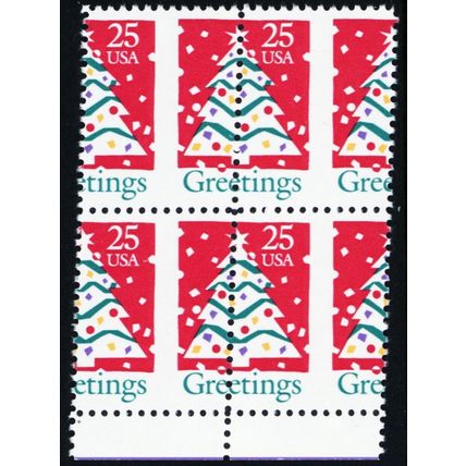 2515, MNH 25¢ Perf Shift Freak Error Christmas Block * Stuart Katz