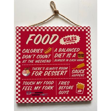 FOOD RULES KITCHEN HANGING PLAQUE