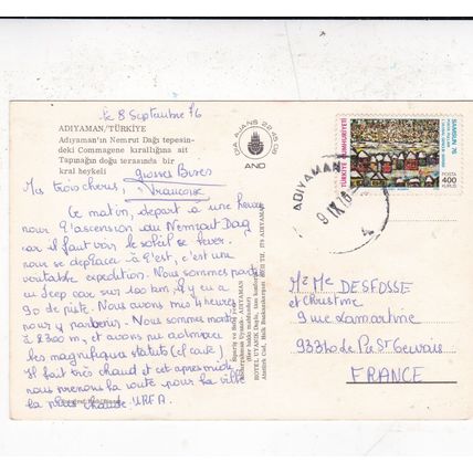 Adiyaman Turkey Postcard posted 1976 marks on face