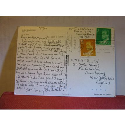 DALT VILA, IBIZA, MALLORCA, SPAIN .used postcard 1982 pm #