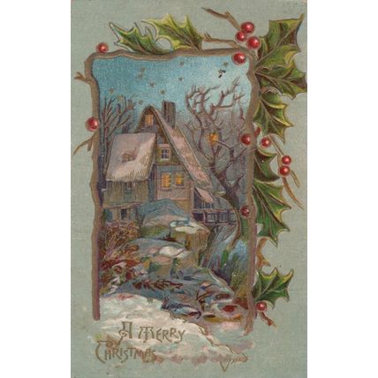 ZAYIX US Postcard Christmas Cottage Artist Signed Machine Flag Cancel 0324M0338