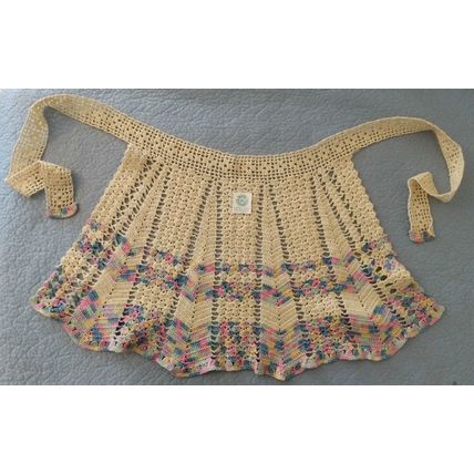 VINTAGE CREAM AND PASTEL CROCHETED APRON