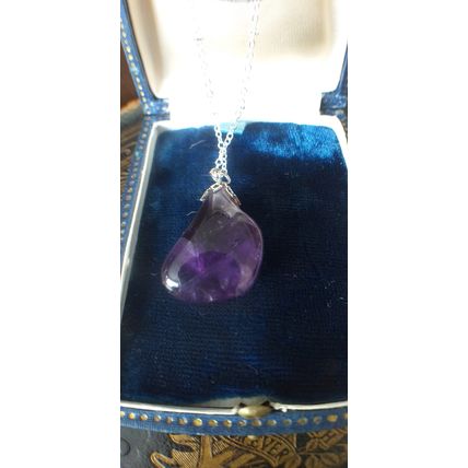 Vintage 1940-s Large Natural Amethyst Sterling Silver Chain - Heavy 9.60 grams.