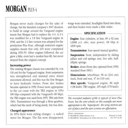 Collectors Club card. Classic Cars. Morgan Plus 4